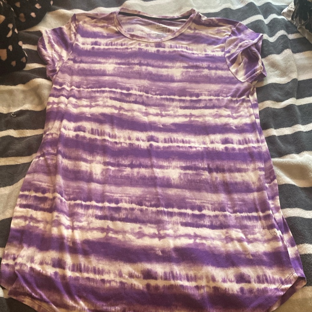 Natori Purple and White Cap Sleeve Polo Tee
